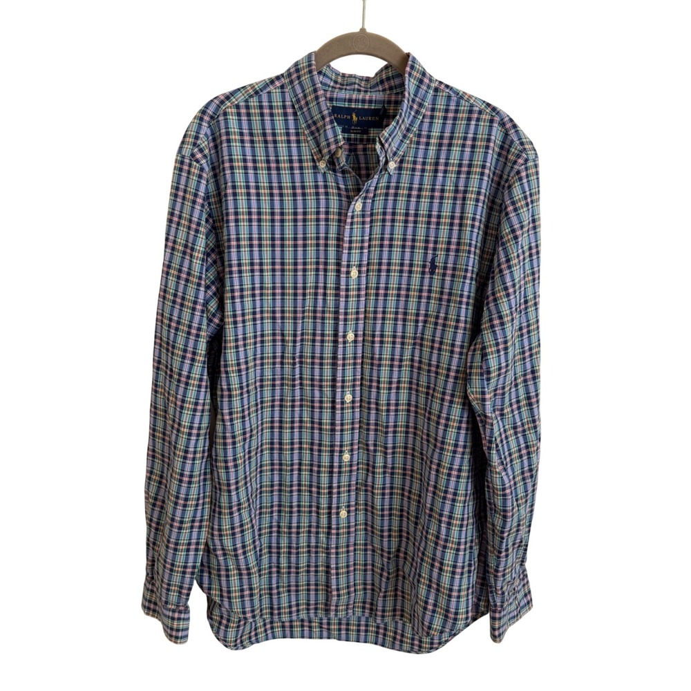 Polo Ralph Lauren Slim Fit Plaid Button Down Shirt Mens Large Multi Color Pony‎